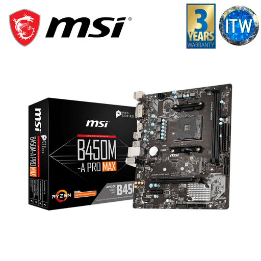 [B450M-A PRO MAX] MSI B450M-A Pro Max micro-ATX AM4 DDR4 Motherboard (B450M-A Pro Max)
