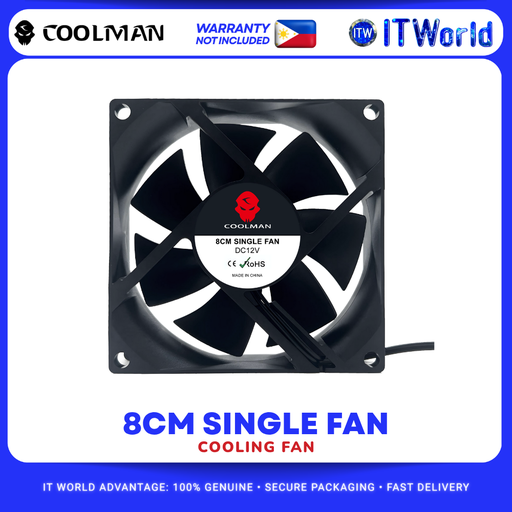 [COOLMAN 8CM SINGLE FAN BLACK] Coolman 8cm Single Fan 4-Pin Molex 2200RPM 25dB Black Case Fan