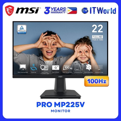 [MSI PRO MP225V] MSI Pro MP225V - 21.45" 1920x1080 FHD / 100Hz / VA / 1ms MPRT, 4ms GTG / Monitor itw