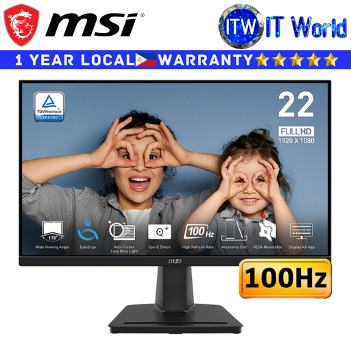 [MSI Pro MP225V] MSI Monitor PRO MP225V 22" 1920x1080 FHD / 100Hz / VA / 1ms (MPRT), 4ms (GTG) / Anti-glare