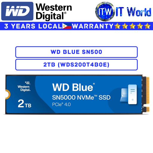 [WDS200T4B0E] Western Digital WD Blue SN500 2TB NVMe M.2 Internal SSD PCIe Gen 4 High Speed Solid State Drive for Laptop & Desktop itw
