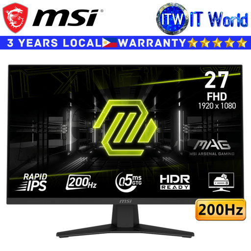 [MAG 274F] MSI MAG 274F 27″ Rapid IPS 1920 x 1080 FHD AI Vision 200Hz 0.5ms GtG Min HDR Ready Gaming Monitor (9S6-3CE41H-025)