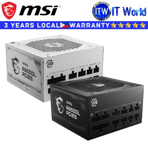 [MAG A850GL PCIE5 WHITE] Itw | MSI PSU 850W Power Supply Unit MAG A850GL PCIE5 80+ Gold Full Modular Fluid Dynamic Bearing