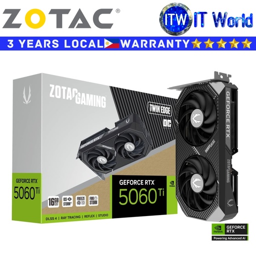 [ZT-B50620H-10M] Itw | Zotac Gaming RTX 5060 Ti Twin Edge 16GB GDDR7 Geforce Graphic Card (ZT-B50620H-10M)