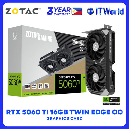 [ZT-B50620H-10M] Zotac Gaming GeForce RTX 5060 Ti 16GB GDDR7 Twin Edge OC Dual Fans Graphics Card ZT-B50620H-10M