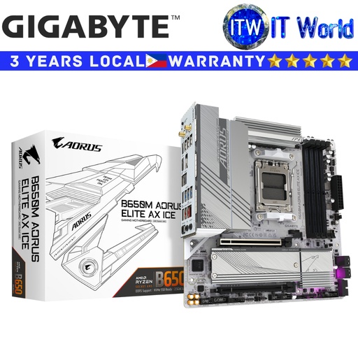[GA-B650M-A-ELITE-AX-ICE] Itw | Gigabyte Motherboard B650M Aorus Elite AX Ice microATX AM5 DDR5 (GA-B650M-A-ELITE-AX-ICE)