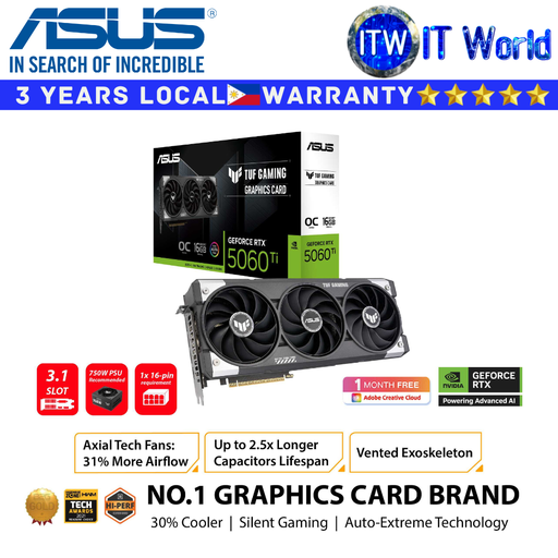 [TUF-RTX5060TI-O16G-GAMING] ASUS RTX 5060 Ti 16GB GDDR7 OC TUF Gaming Geforce Graphic Card (TUF-RTX5060TI-O16G-GAMING)