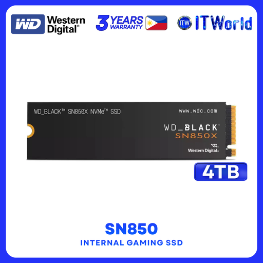 [WDS400T2X0E-00BCA0] WD BLACK SN850X 4TB NVMe PCIe Gen4 x4 M.2 2280 7300MB/s Internal Gaming SSD (WDS400T2X0E-00BCA0)