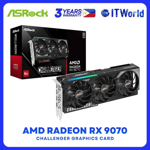 [RX9070 CL 16G] AsRock AMD RX 9070 Challenger GPU - 16GB GDDR6 / 256bit / 2520MHz / PCIe 5.0 / RX9070 CL 16G