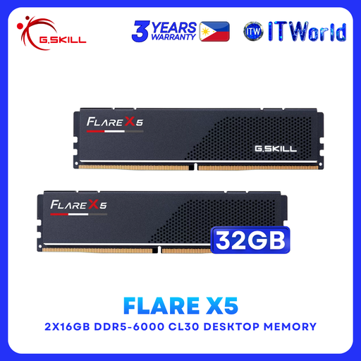 [F5-6000J3038F16GX2-FX5] G.Skill DDR5 RAM 32GB (2x16GB) 6000Mhz Flare X5 Unbuffered Memory (F5-6000J3038F16GX2-FX5) | itw