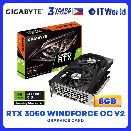 [GV-N3050WF2OCV2-8GD] Gigabyte Geforce RTX 3050 Windforce OC V2 8GB GDDR6 Dual Fans Graphics Card GV-N3050WF2OCV2-8GD