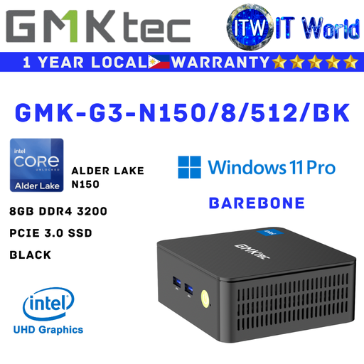 [GMK-G3-N150/8/512/BK] GMKtec G3 Plus N150 MINI PC (8+512GB, UB POWER SUPPLY BLACK)