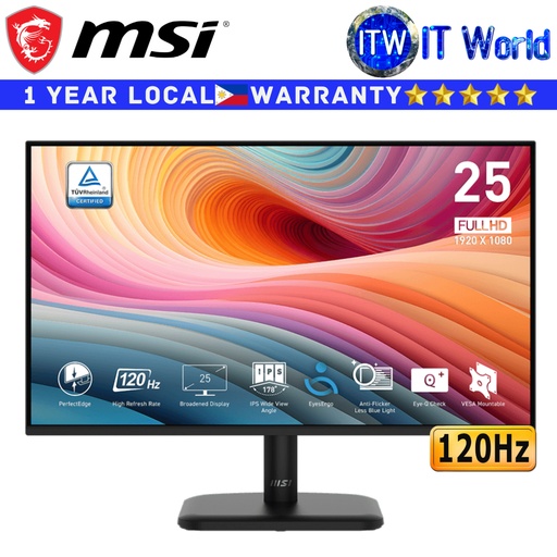 [MSI PRO MP251L E2] MSI Monitor PRO MP251L E2 24.5" 120Hz / 1920x1080 FHD / IPS / 1ms MPRT, 4ms GTG / Anti-Glare | itw