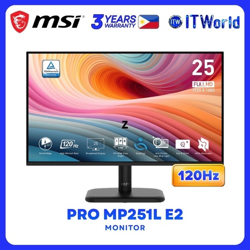 [MSI PRO MP251L E2] MSI PRO MP251L E2 - 24.5" 1920x1080 FHD / 120Hz / IPS / 1ms MPRT, 4ms GTG / Adaptive-Sync / Monitor itw