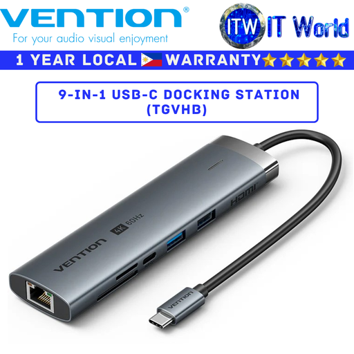 [TGVHB] Itw | Vention Docking Station TGV 9-in-1 USB-C 4K 60Hz 5Gbps Data Transfer Rate Gray (TGVHB)