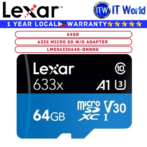 [LMS0633064G-BNNNG] Itw | Lexar SD Card Memory Card 633x Blue 64GB Micro SD Card without SD Adapter (LMS0633064G-BNNNG)