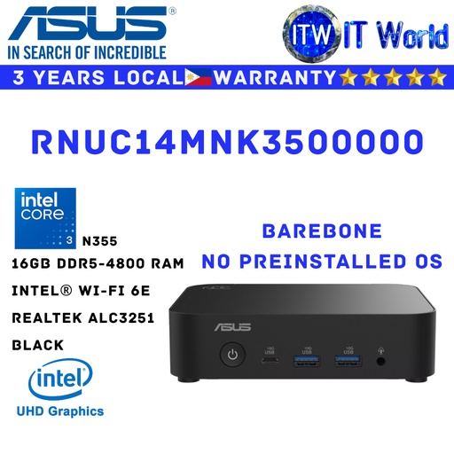 [RNUC14MNK3500000] Itw | ASUS Mini PC All in one Desktop PC NUC 14 Barebone Intel N355 16GB RAM (RNUC14MNK3500000)