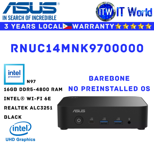 [RNUC14MNK9700000] Itw | ASUS Mini PC All in one Desktop PC NUC 14 Barebone Intel N97 16GB RAM (RNUC14MNK9700000)
