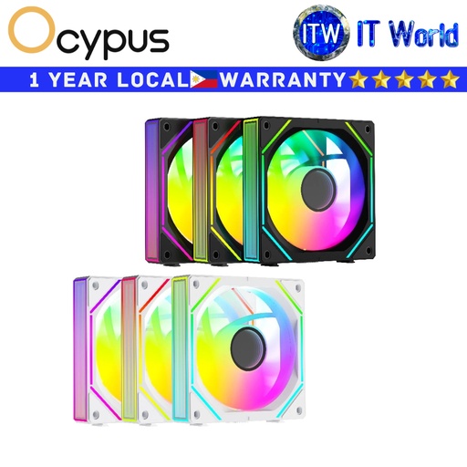 [GAMMA-F12-WH3AM01U-GL] Itw | Ocypus Gamma PC Fan F12 Uni ARGB Reverse Blade 3-in-1 Cooling Fan (Black | White)