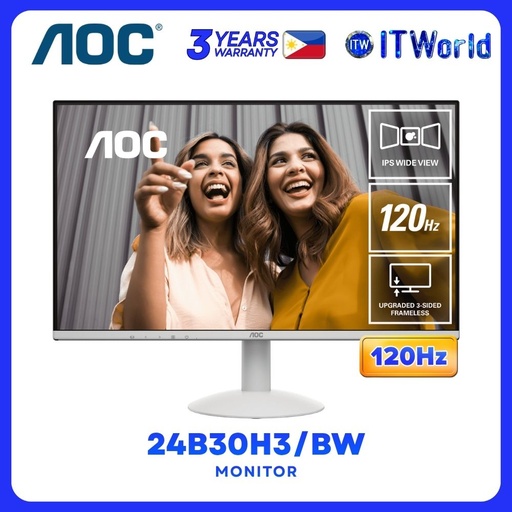 [24B30H3/BW] AOC 24B30H3/BW - 23.8" 1920x1080 FHD / 120Hz / IPS / 1ms MPRT, 4ms GTG / White Monitor