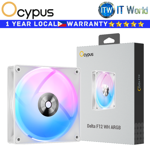 [DELTA-F12-WH1AM00X-GL] Itw | Ocypus PC Fan Delta F12 ARGB 4-Pin PWM Hydraulic Bearing Single Fan (Black | White)