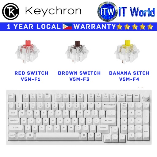 [V5M-F1] Itw | Keychron Wireless Mechanical Keyboard V5 Max White Knob Version (Red | Brown | Banana Switch)