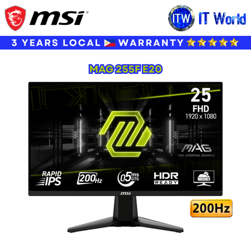 [255F 200Hz] MSI Gaming Monitor 24.5" MAG 255F E20 / G255F FHD / Rapid (200Hz / 180Hz) / IPS / Flat