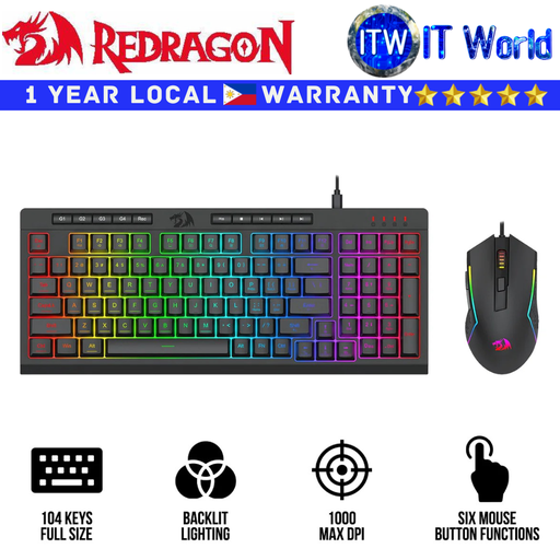 [RD COMBO (S141) RYLO 2IN1] Redragon RYLO S141 Membrane Gaming Wired Keyboard and Mouse Combo (RD COMBO (S141) RYLO 2IN1) | itw