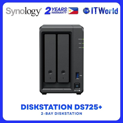 [DS725+] Synology DiskStation DS725+ NAS 2-Bay Ryzen 2.6GHz 4GB ECC NVMe LAN Storage