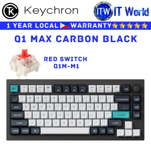 [Q1M-M1] Itw | Keychron Wireless Mechanical Keyboard Q1 Max Carbon Black QMK/VIA (Red | Brown Switch)