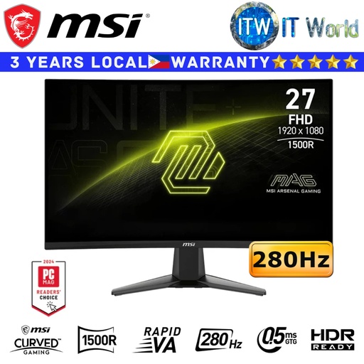 [MAG 276CXF] Itw | MSI Curved Gaming Monitor MAG 276CXF 27" 1920x1080 FHD / 280Hz / Rapid VA / 0.5ms (GTG,Min)