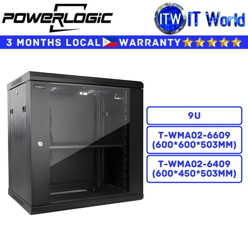 [DATA CABINET T-WMA02-6409] Itw | Powerlogic Data Cabinet 9U Tempered Glass Front Metal Rear Door (T-WMA02-6609 | T-WMA02-6409)