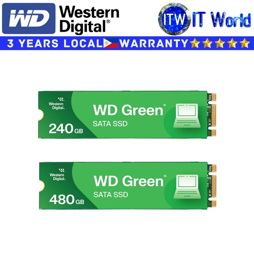 [WDS240G3G0B-00BJF0] Itw | Western Digital Green SATA M.2 2280 SSD – 240GB / 480GB