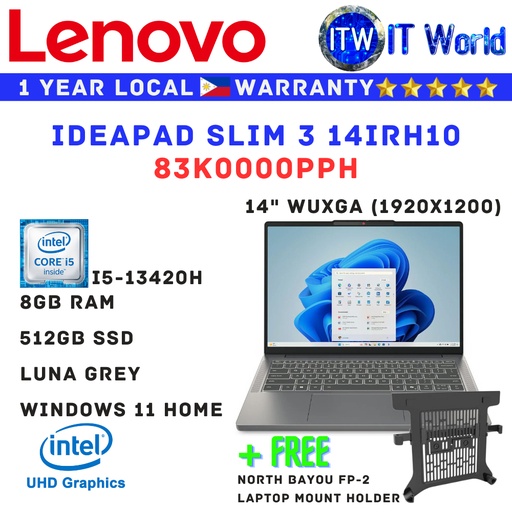 [83K0000PPH] Lenovo IdeaPad Slim 3 14IRH10 83K0000PPH i5-13420H / 8GB RAM / 512GB SSD / Laptop ITWorld