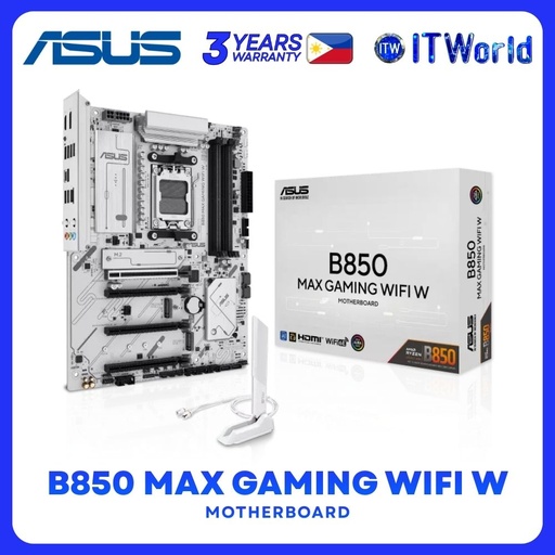 [B850 MAX GAMING WIFI W] Asus Motherboard B850 Max Gaming WIFI W (AM5 / DDR5 / WiFi 6E / PCIe 5.0 / USB-C / ATX) | itw