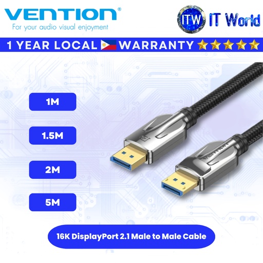 [HGABJ] Itw | Vention 16K Gaming DisplayPort 2.1 Cable Dyanmic HDR Support Male to Male Cable(1M|1.5M|2M|5M)