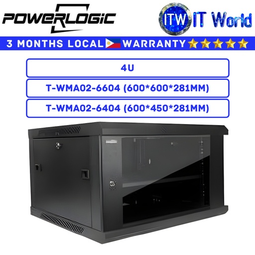 [DATA CABINET T-WMA02-6604] Itw | Powerlogic Data Cabinet 4U Tempered Glass Door Metal Rear Door (T-WMA02-6604 T-WMA02-6404)