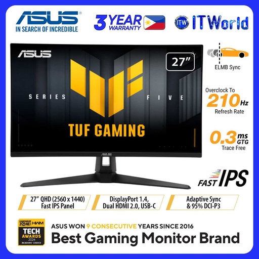[VG27AQ5A] ASUS TUF Gaming VG27AQ5A - 27" 2560x1440 QHD / 210Hz / Fast IPS / 0.3ms GTG / Gaming Monitor