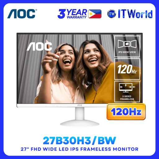 [AOC 27B30H3/BW] AOC 27B30H3/BW - 27” 1920×1080 FHD IPS 120Hz Frameless Monitor