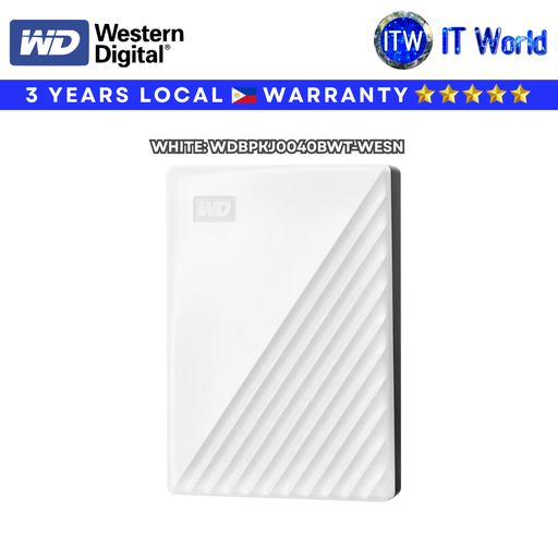 [WDBPKJ0040BWT-WESN] Western Digital 4TB My Passport External Hard Drive - White 