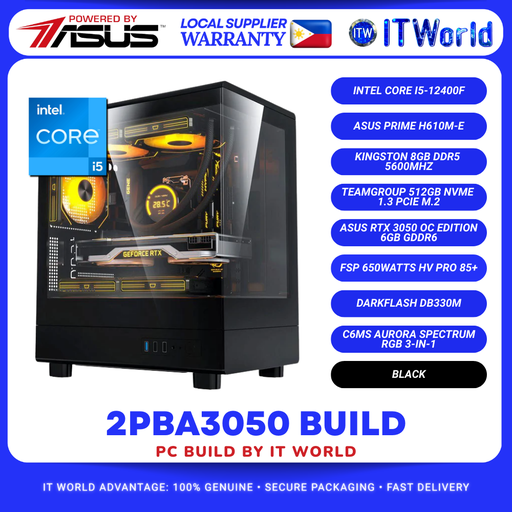 [2PBA3050] Desktop PC Build | Powered by ASUS – i5-12400F + DDR5 + 650W + 512GB NVMe + DarkFlash DB330M Case