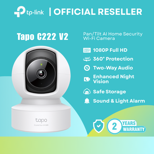 [TAPO C222] TP-Link Tapo C222 2K 4MP QHD / Pan-Tilt / AI Detection / 512GB microSD Support / Night Vision | itw