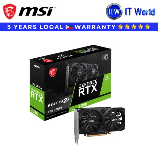 [MSI RTX 3050 VENTUS 2X E 6G OC] MSI GeForce RTX 3050 VENTUS 2X E 6G OC 6GB GDDR6 Dual Fan OC Edition Graphics Card