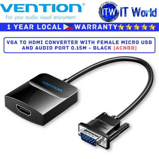 [ACNBB] Itw | Vention VGA to HDMI Converter with Female Micro USB and Audio Port 0.15M - Black (ACNBB)