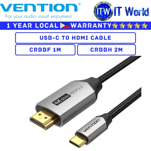 Itw | Vention Cable USB-C Male to HDMI A Male Gold-Plated PVC & Cotton Braided (1M | 2M) (1M)
