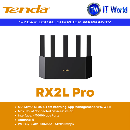 [RX2LPRO] Tenda RX2L Pro Home Router Dual Band WiFi 6 Up to 1501 Mbps / VPN + APP Management (RX2LPRO) | itw