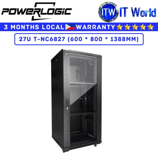 [DATA CABINET T-NC6827] Itw | Powerlogic Data Cabinet 27U 600x800x1388 Tempered Glass Front Metal Rear Door (T-NC6827)