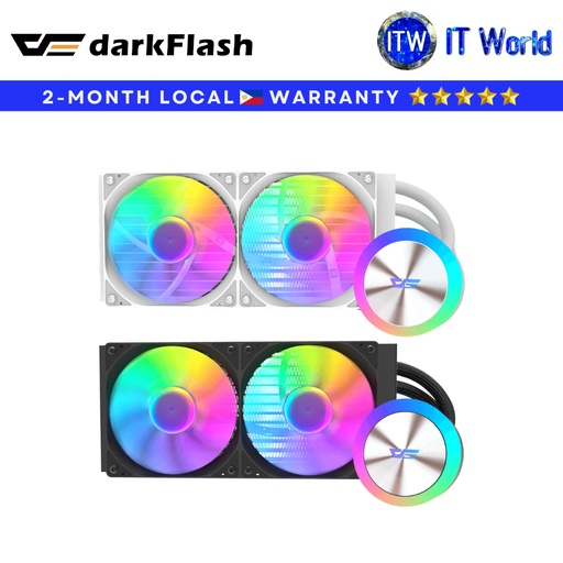 DarkFlash DG240 AQUAGLOW AIO 240mm Liquid CPU Cooler – Black / White | itw (Black)
