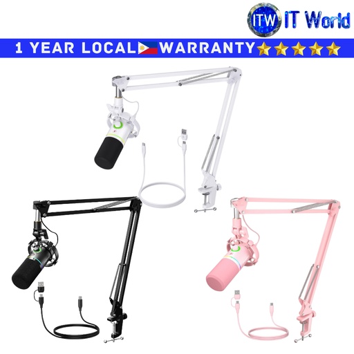 [PD200XS Pink] Itw | Maono Gaming Microphone PD200XS RGB USB/XLR Dynamic Set with Boom Arm (Black | White | Pink) (Pink)