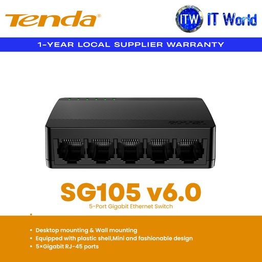 [SG105] Tenda Ethernet Switch SG105 v6.0 5-Port Gigabit Plug-and-Play / Compact Size (SG105) | itw